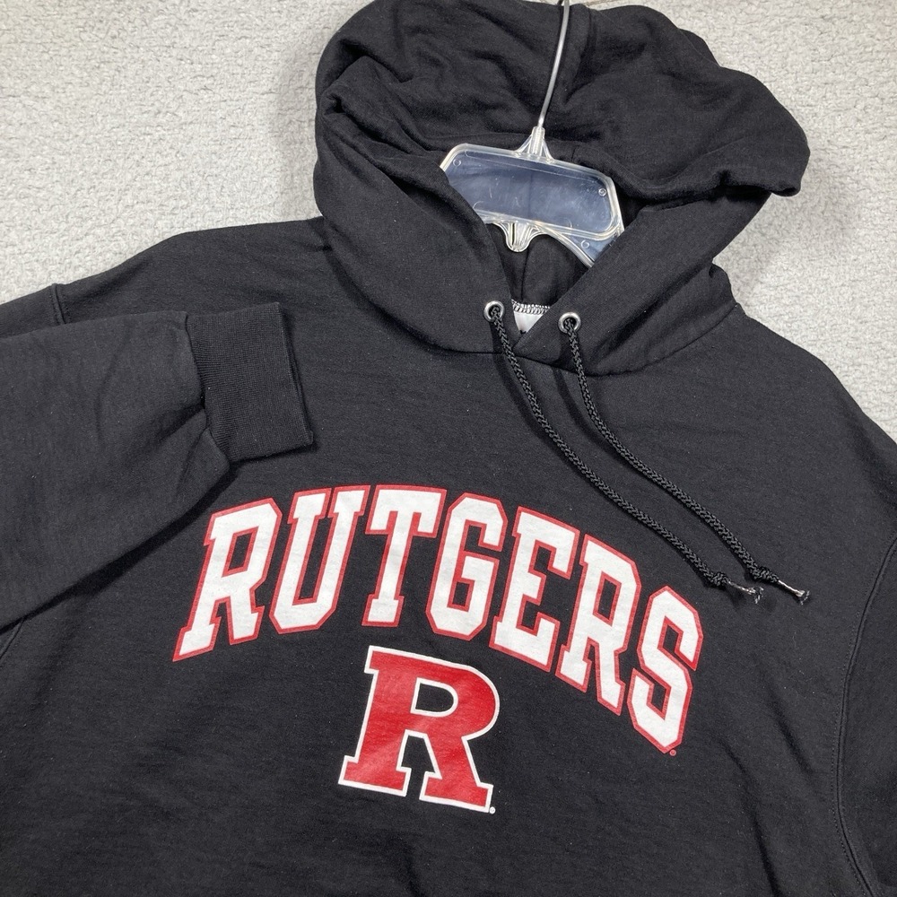 Rutgers University Scarlet Knights Hoodie Adult LG Black Pullover Champion FLAWS